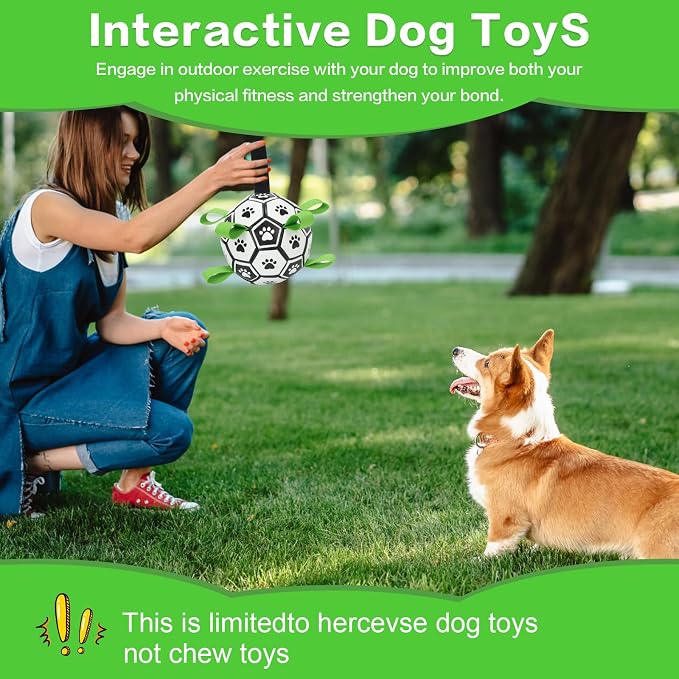 Dog Soccer Ball with Straps, 6 Inch Herding Dog Ball Toys Dog Birthday Toy, Balls for 20-40lbs Dogs, Outdoor Puppy Toys to Keep Them Busy, Interactive Toy for Tug, Pool Water Toy Ball