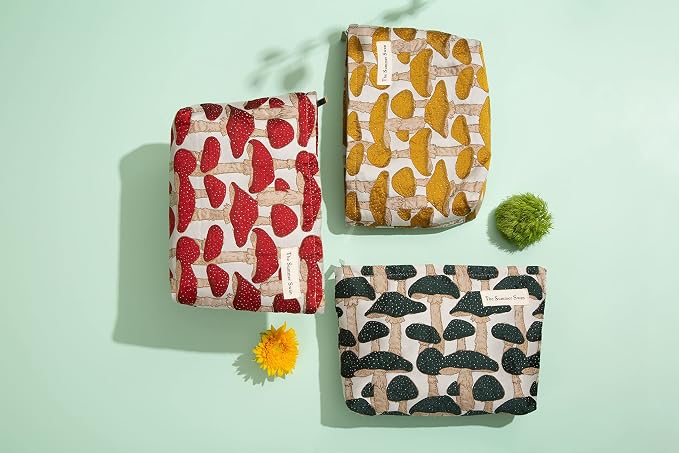 The Summer Swan | Floral Cosmetic Bag|Large Aesthetic Travel Makeup and Personal Item Pouch For Purse | Skincare Bag (Mushroom Yellow)
