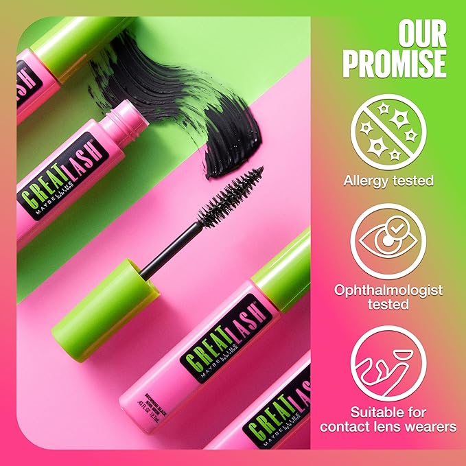 Maybelline Makeup Great Lash BIG Washable Mascara, Very Black Volumizing Mascara, 0.34 fl oz