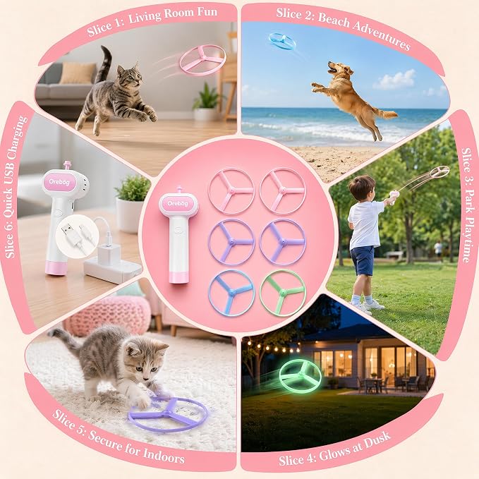 Cat Toy Disc Launcher,Rechargeable Interactive Cat Fetch Toy with 6 Discs | Cat Toys for Indoor Cats with 8 Coil Spring Toys,Flying Cat Enrichment Toys for Adult Kittens Dog Playing,Fun Toy for Outdoor