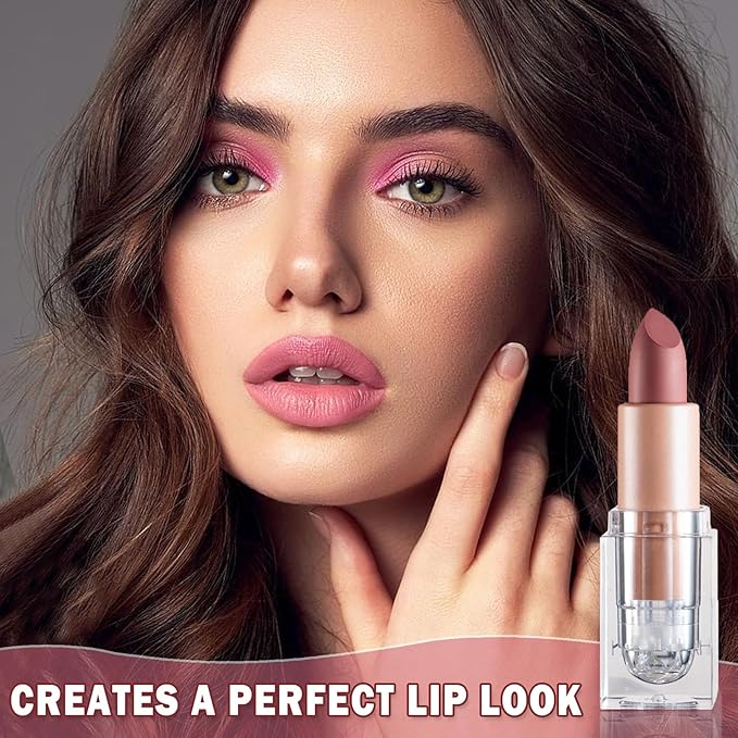 Matte Nude Lipstick Velvet Lip Gloss Non-Fading Non-Sticky Cup Nude Lipstick Matte Lip Stain Long Lasting Waterproof Lipstick for Women Girls Daily Lip Makeup-602 Bean Paste