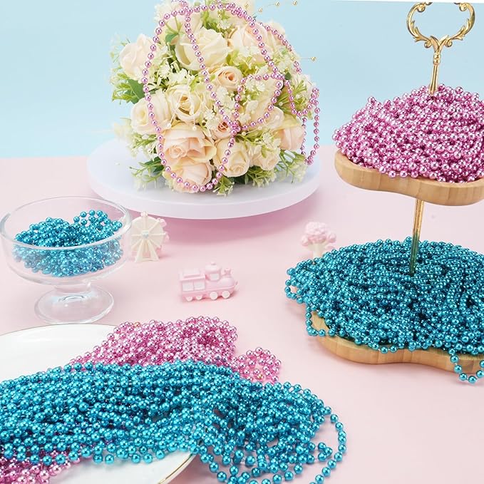 SHAOQINLIN 12 PCS Pink and Blue Beads Necklace, 33" Gender Reveal Necklaces Gender Reveal Accessories for Gender Reveal Baby Shower Games Birthday Party Favors