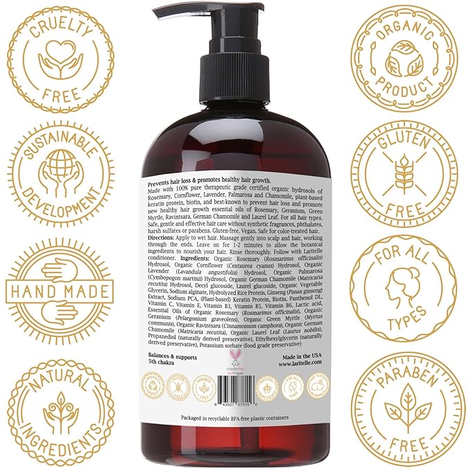 Laritelle Silk Velvet Organic Hair Loss Prevention Shampoo – 17.5 oz – Rosemary, Lavender & Rice Protein Botanical Clean Formula – Made in California