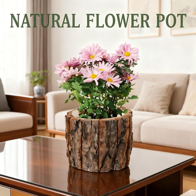4 Pcs Wooden Vase Home Decor Rustic Flower Vases Vintage Wooden Planter Pots for Centerpieces Woodland Party Wedding Table Decor Farmhouse Buckets Bark Stump Decorative Items