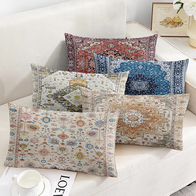 Boho Throw Pillow Covers 12x20 inch Set of 2,Soft Pillowcases Bohemia Carpet Printing Pattern Decorative Sofa Living Room Bed Rectangle Pillow Case Cushion Cover-Purple