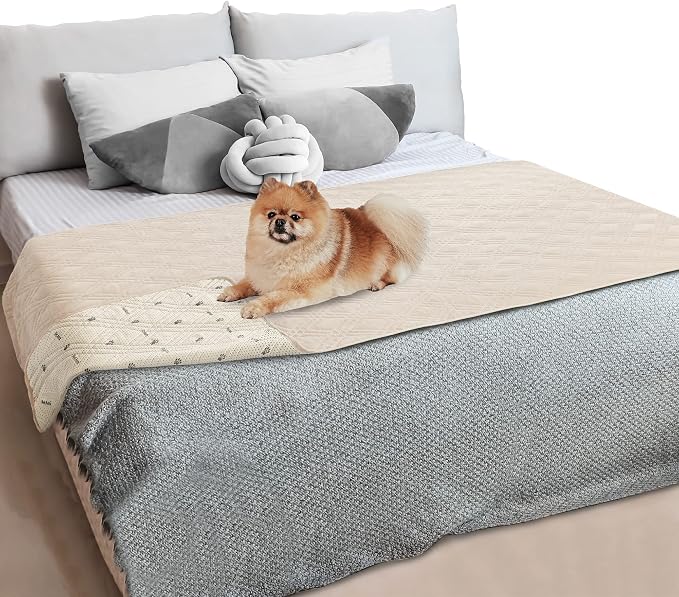 PetAmi Waterproof Couch Cover for Dog Nonslip Bed Sofa Blanket, 52x82 Beige | Leakproof Furniture Protector for Pet Cat, Machine Washable Pee Proof Mat for Chair Car Seat, Durable & Anti Slip Backing