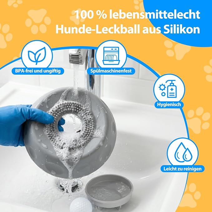 Slow Feeder Dog Bowls for Liquid Treat, Dog Lick Bowl for Anxiety Relief & Fast Eaters, Anti-Slip Ball-in Bone Broth, 5/6 Cup Pup Lick Toy for Peanut Butter Large Medium Small Pet Cats Gray