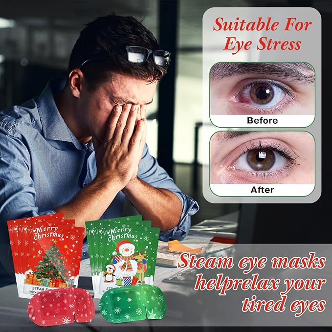 Demissle 36 Pack Christmas Steam Eye Masks Bulk for Dry Eyes Disposable Eyes Masks Cover Self Heating Red and Green Moist Heat Eyemasks Holiday Warm Eye Compress Gift for Women Home Office Travel