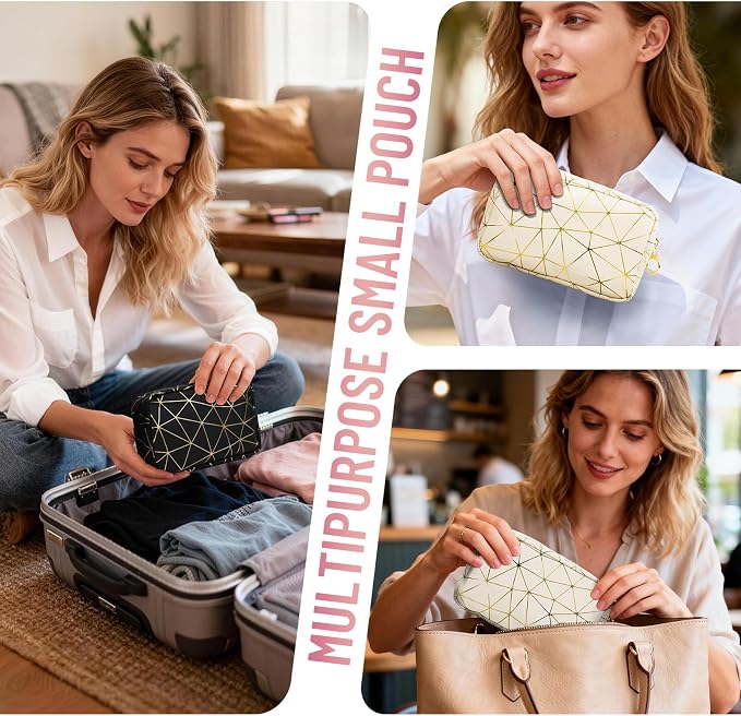 Tampon Holder for Purse Period Bag Waterproof Geometric PU Sanitary Napkin Storage Bag Portable Menstrual Cup Pad Pouch Cute Makeup Bag Feminine Gift Black Gold