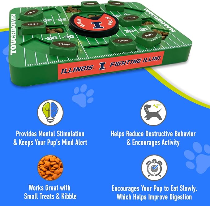 Pets First NCAA Illinois Large Puzzle Toy, Interactive Treat Dispenser, Slow Feeding Toy for Dogs, New Large Size