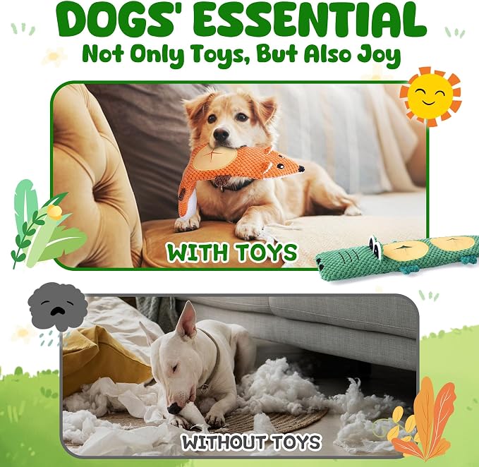 XIUGOAL Dog Toys for Chewers, 2 Pack No Stuffing Dog Toys for Boredom and Teething, Squeaky Chew Toy for Small, Medium Breed to Keep Them Busy