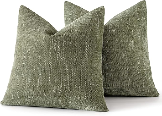 MIULEE Textured Chenille Throw Pillow Covers 20x20 Inch Sage Geen | Pack of 2 Decorative Soft Throw Pillows, Solid Textured Cushion Covers, Modern Home Decor for Couch Sofa Bedroom Living Room