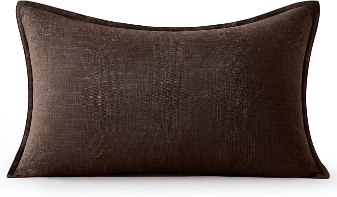 MIULEE Decorative Linen Lumbar Pillow Cover 12x20 Inch Dark Brown | Fall Autumn Boho Farmhouse Couch Long Throw Pillow for Bed, Pack of 1 Accent Modern Pillowcase, Sofa Livingroom Home Decor
