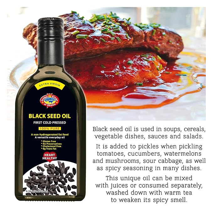 Black Seed Oil Cold Pressed Glass Bottle 11.83 OZ from Ukraine - Black Cumin Seed Cooking Oil for Soups, Salads, Baking