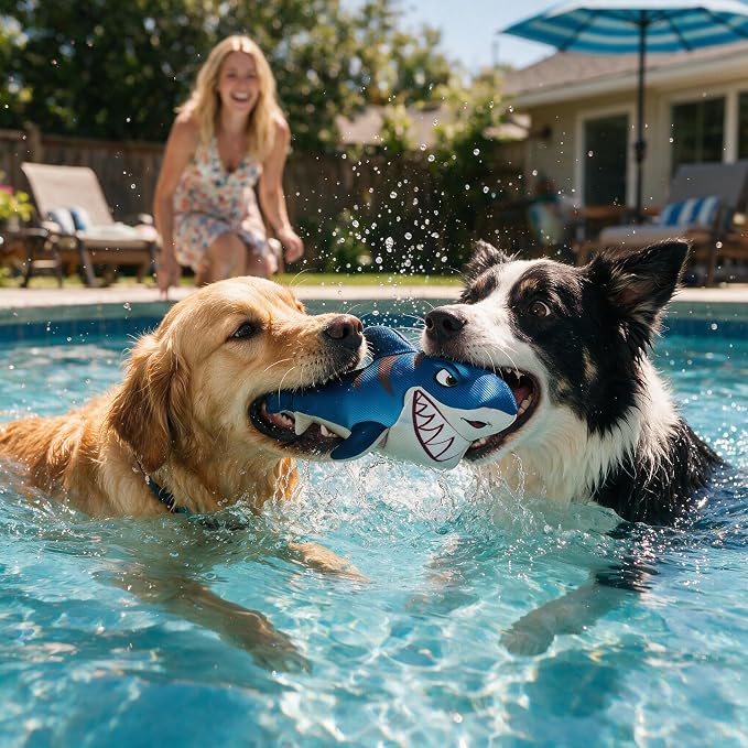 Floating Pool Toys for Dogs - 2 Pack Squeaky Water Fetch Toys for Training Durable Interactive to Keep Them Busy for Diving Beach Lake Swim (Shark and Crocodile)