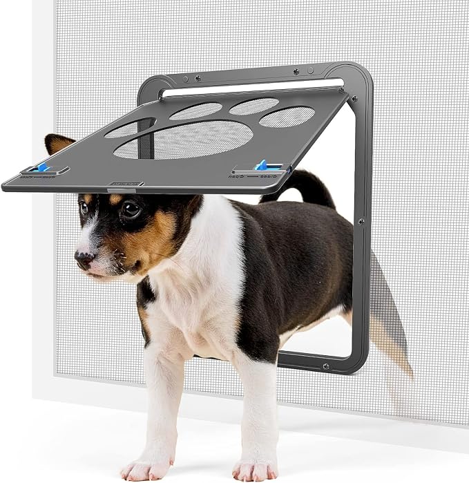Dog Screen Door, 8"×10.2" Cat Door for Window Screen, Magnetic Closure Dual-Side Lockable Small Pet Door for Cats & Small Dogs, Easy to Install, Black