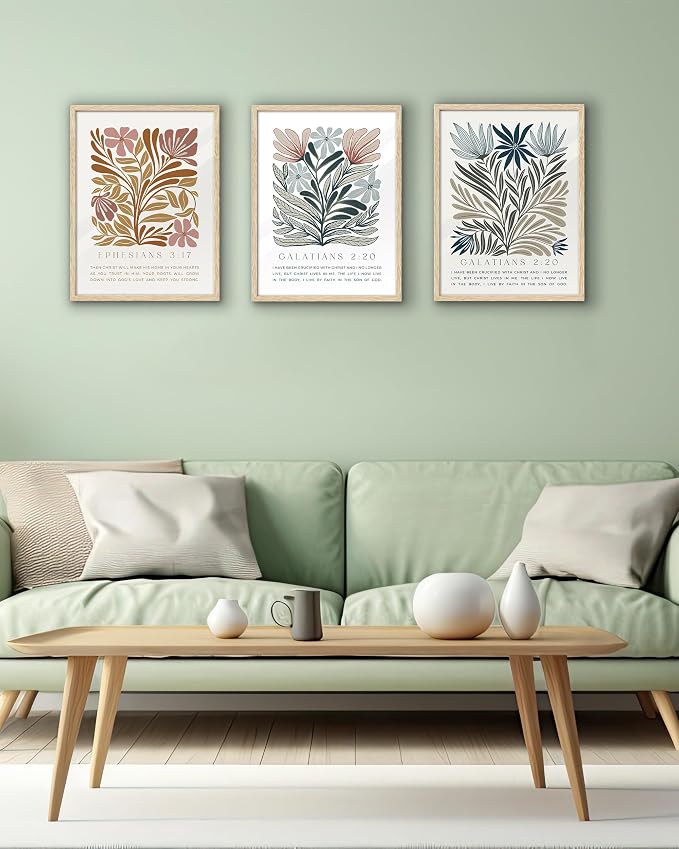 EcoHest 12x16 in Galatians 2:20 Botanical Floral Framed Christian Wall Art | Natural Oak Wood Frame, Canvas Wall Art, Nature Scripture Bible Verse Decor for Bedroom, Living Room, Office, Church, 1Pack