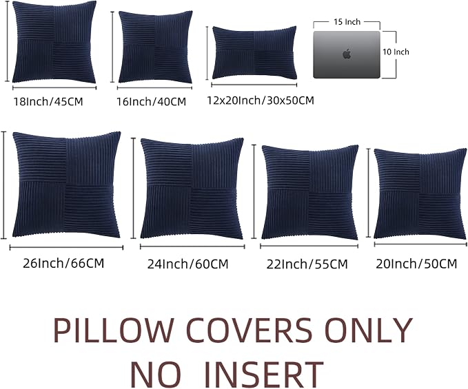 Fancy Homi Navy Blue Lumbar Decorative Throw Pillow Covers 12x20 Inch for Living Room Couch, Rustic Farmhouse Boho Home Decor, Soft Striped Corduroy Rectangle Accent Cushion Case 30x50 cm