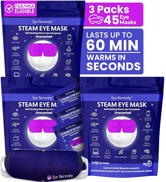 Eye Serenity Steam Eye Mask, Heated Eye Mask, Self Heating Warm Compress for Dry Eyes, Fast Relief for Stye, Puffy Sensitive Eyes, Moist Heat, Mothers Day Gifts for Women and Men - Unscented