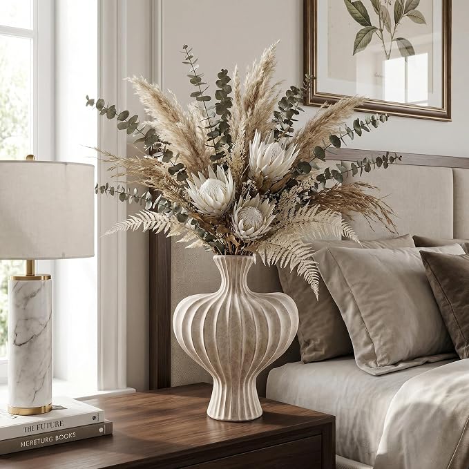 Ceramic Flower Vase Home Decor,11" Rustic Vintage Clay Beige Heart Terracotta Vases Farmhouse Table Vases Living Room Decor Pottery Pots for Home Shelf Coffee Dining Desk Fireplace
