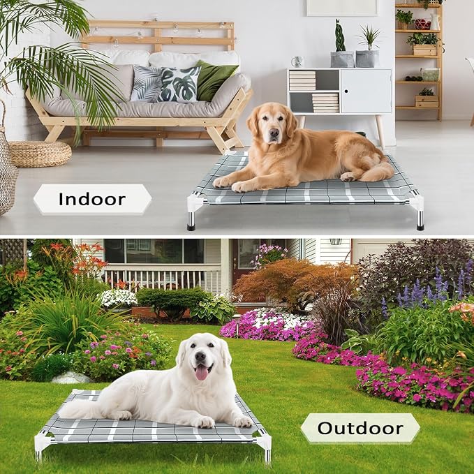 Elevated Dog Bed, Raised Cooling Lifted Dog Cot for Indoor & Outdoor | Cooling Breathable Outside Portable Dog Hammock Bed for Medium Pet ,Non-Slip Feet, Stainless Steel Frame