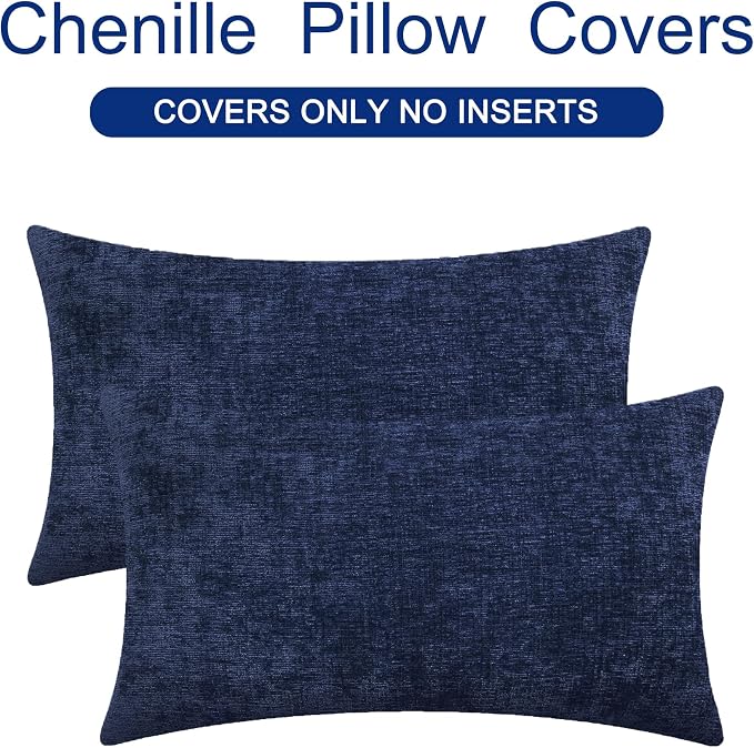 CaliTime Decorative Couch Throw Pillow Covers 26 X 16 Inches Navy Blue | Pack of 2, Cozy Chenille Cushion Cases for Sofa Bed Living Room Farmhouse Home