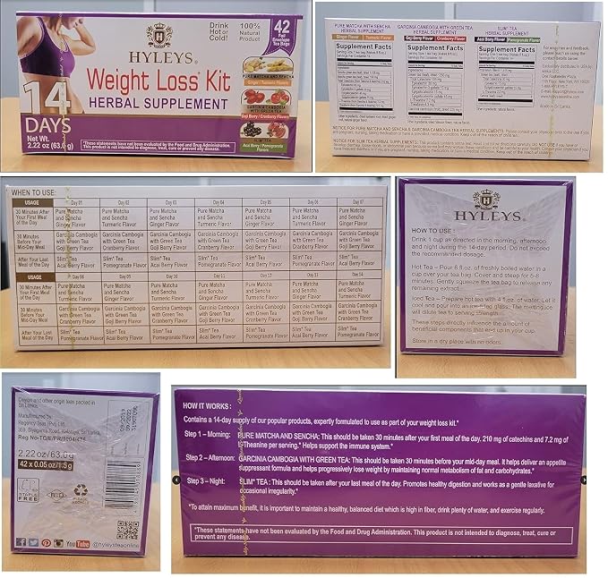 HYLEYS 14 Day Weight Loss Tea – 42 Tea Bags (12 Pack - 504 Tea Bags Total) – Garcinia Cambogia, Matcha Green Tea, Senna & Natural Flavors – Supports Weight Loss, Digestion & Metabolism