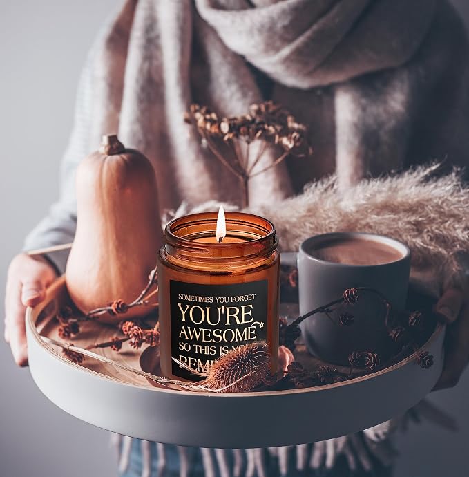 Gifts for Women Men - Inspirational Relaxing Stress Relief Candle - Friendship, Birthday Gift for Her Sister Wife Girlfriend Best Friend Coworker - You're Awesome Natural Soy Candle for Home