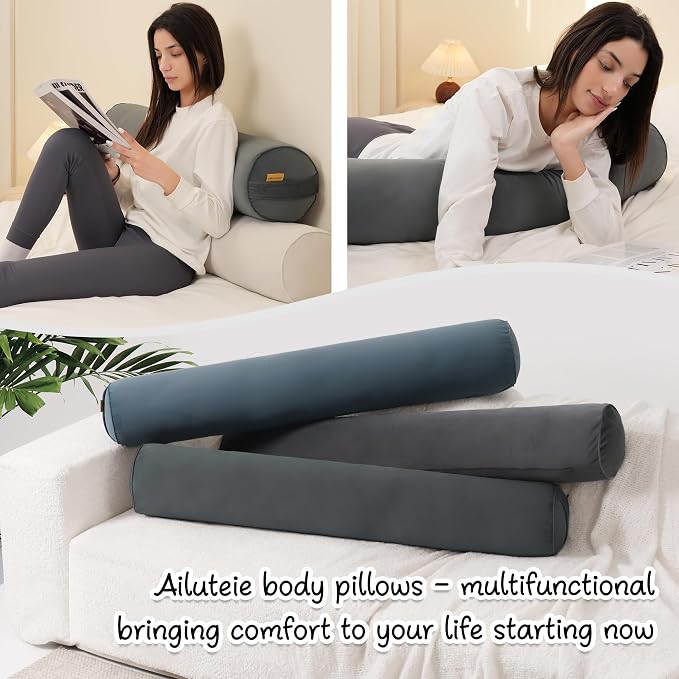 Body Pillow for Adults,Long Round Pillow,Big Cylindrical Pillow,Large Full Bolster Pillows for Side Sleepers (Charcoal Gray, 47.24"*7.87")