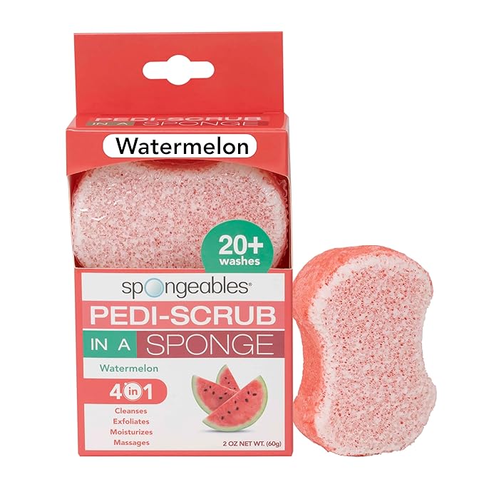 Spongables Pedi Scrub Foot Exfoliating 20+ Wash Sponge, Watermelon, 1 Count
