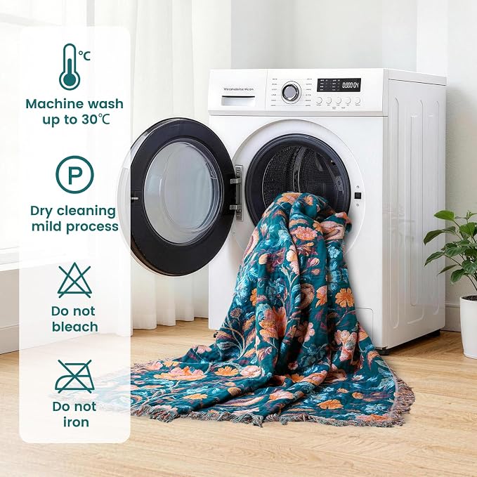 MSGKV Boho Throw Blanket for Couch Bed Cotton Muslin Breathable Flowers Birds Floral Twin Size Blanket 60"x80" for All Seasons Lightweight Farmhouse Blankets | Muslin Throw, Birds Floral Pattern, Reversible Woven, Twin Size Blanket, Farmhouse Decor, Ma...