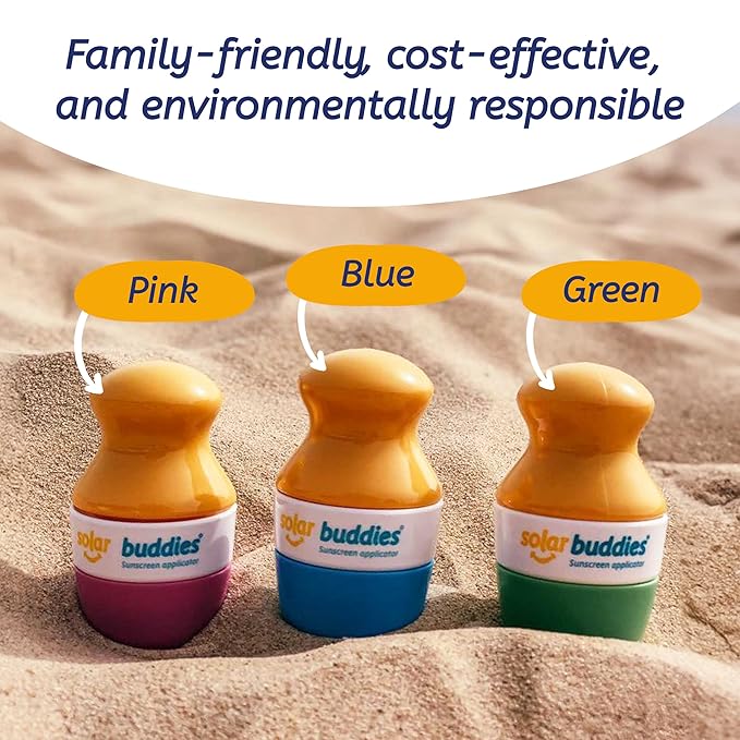 Solar Buddies Sunscreen Applicator - Nude, Purple, Pink - BPA-Free Refillable Roll on Sponge Sunscreen, Suncream & Lotion Applicator For Kids, Adults & Families - Holds 3.4fl oz, Perfect Travel Size