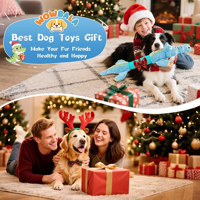 WOWBALA Interactive Tug of War Dog Toys for Small to Large Breeds-Squeaky Plush Puppy Toys with Crinkle Paper, Stuffed Chew Dog Toys to Keep Them Busy, Training Reward Gift (Blue)