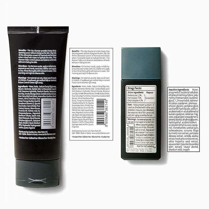 Limited Edition Men's Skincare Gift Set, Cardon Anti-Aging Korean Skincare Routine, Cactus-based, All Skin Types, Face Wash, Face Moisturizer with Sunscreen, SPF 30, Night Lotion, Eye Cream (4 CT)