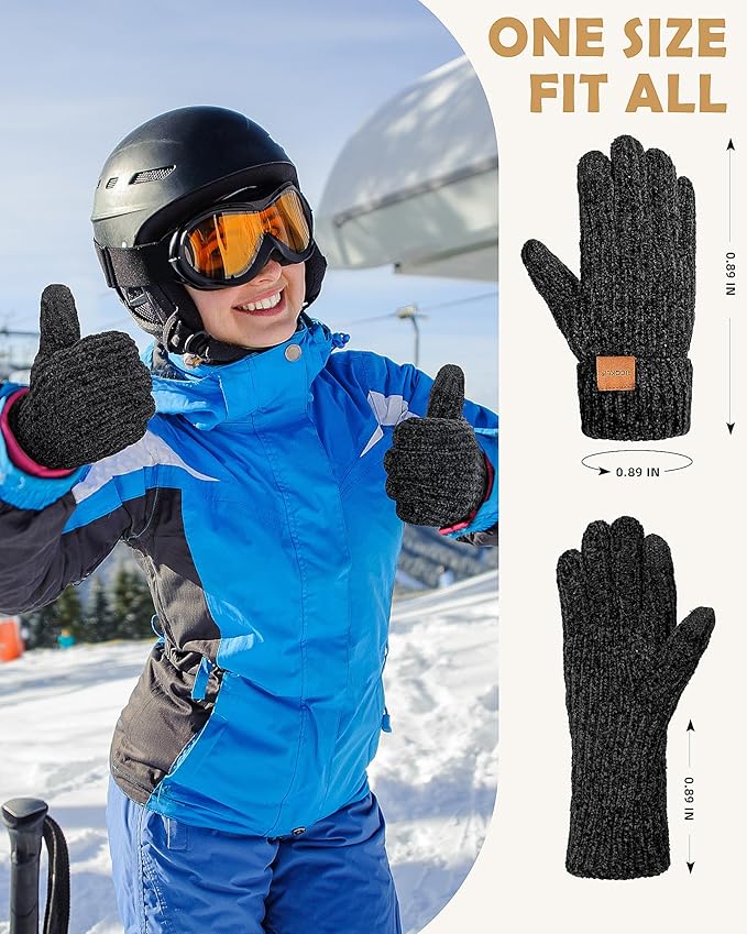 UCQKLI Winter Gloves for Women Chenille, Womens Gloves Cold Weather Fleece Lined, Stocking Stuffers for Women Christmas Gifts