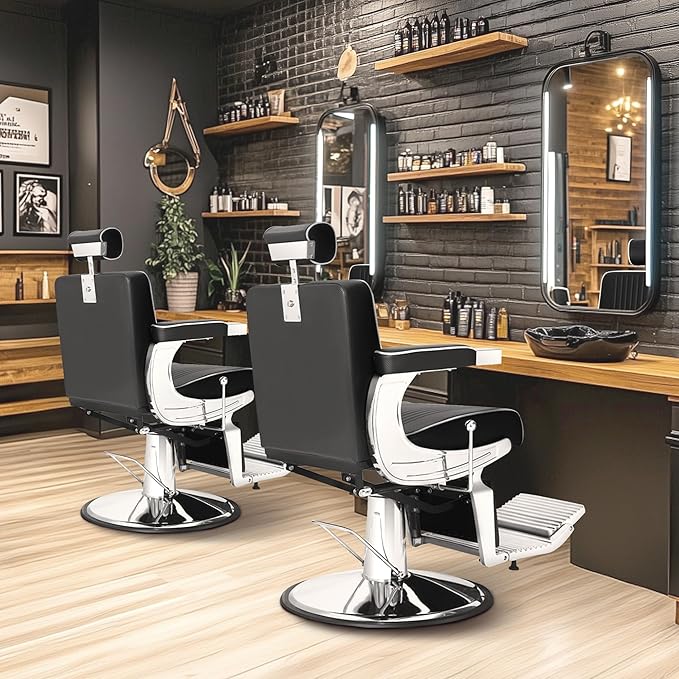 Reclining Barber Chair for Barbershop, Heavy Duty Styling Salon Chairs for Hair Stylist with Wide Backrest, All Purpose Hydraulic Beauty Salon Spa Shampoo Furniture, Black