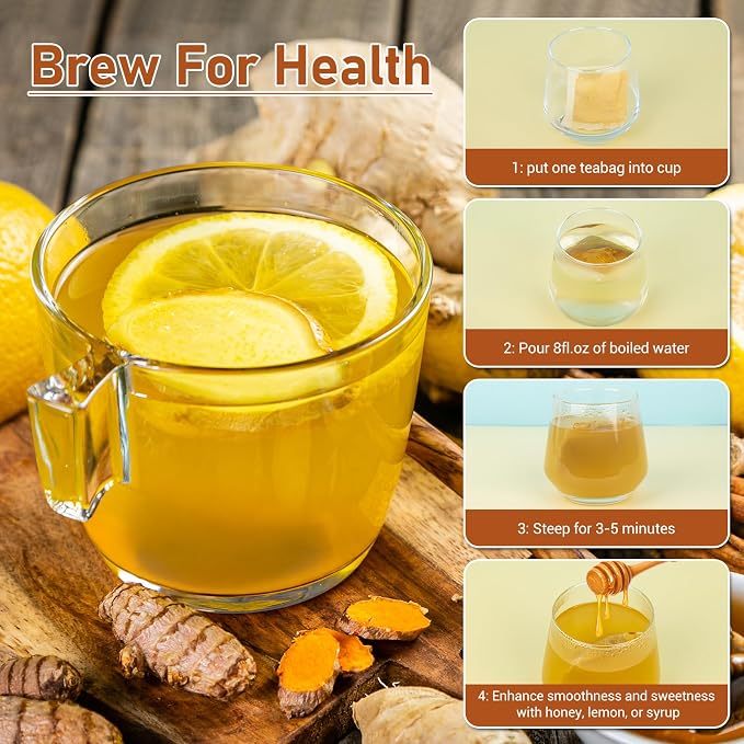 Turmeric Ginger Cinnamon Tea Bags, Pure Natural Ginger Turmeric Herbal Blend Tea with Cinnamon for Promoting Digestion, Boosts Immunity, Caffeine-Free, No Additives (120 Bags/1 Pack)