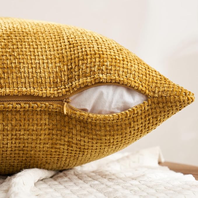 MIULEE Decorative Chenille Fall Pillow Covers Gold Brown 20x20 Pack of 4 | Rustic Home Decor, Earth Tones Set, Couch Throw Pillows, Farmhouse Boho Cushion Covers for Sofa Bed Living Room