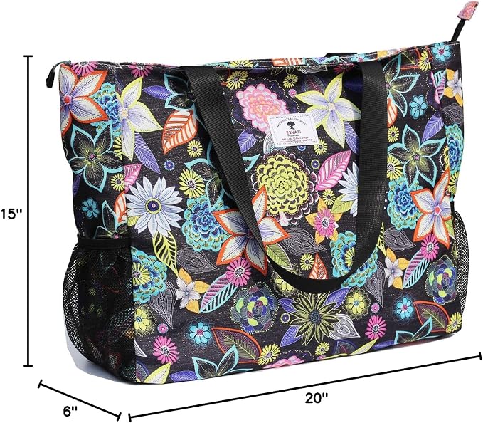 ESVAN LARGE BEACH BAG Water Resistant Lightweight 20 inch Women Oversize Tote Bag for Gym Beach Travel Pool Yoga Nurse