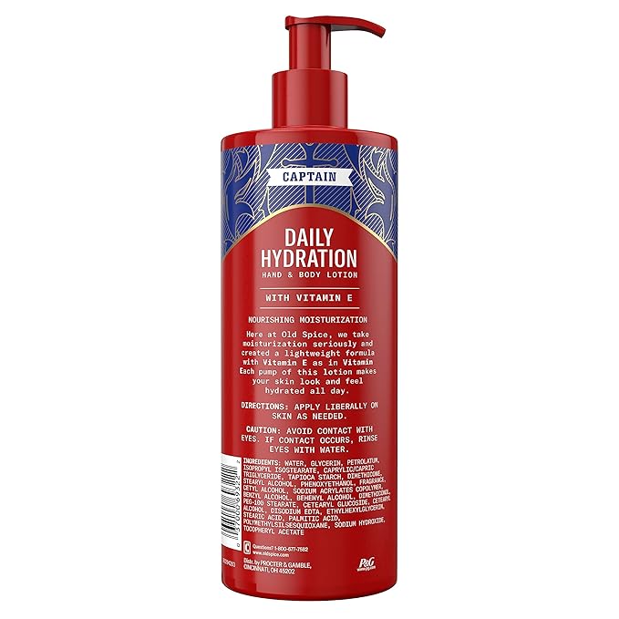 Old Spice Hand & Body Lotion for Men, Daily Hydration, 24/7 Hydration, 24/7 Replenishing Rich Moisture for Dry Skin, Lightweight Formula, Captain with Vitamin E Scent, 16 fl oz (Pack of 4)