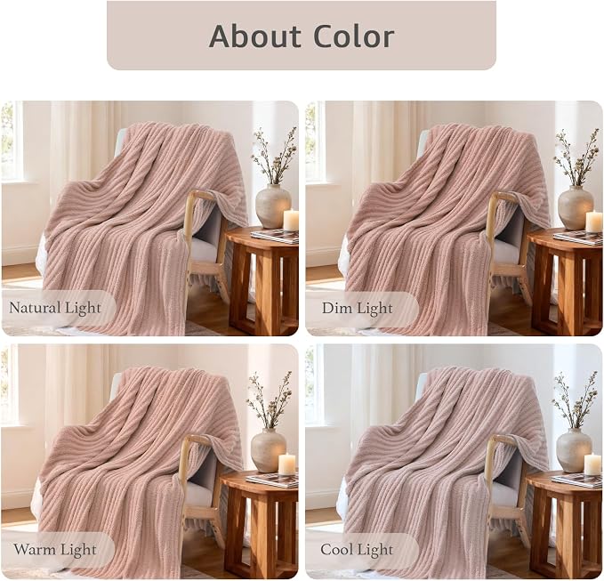 Soft Throw Blanket for Couch-Cozy Reversible Knitted Blankets | Lightweight Warm Fluffy Decor for Women, Mom, Her & Girls, Sofa, Chair, Bed, 50x60in, Pink