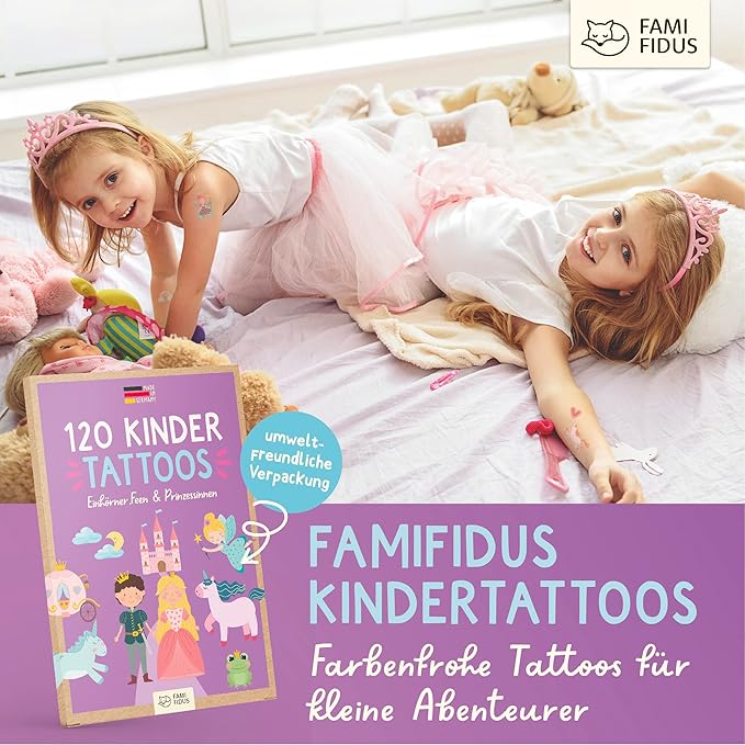 120 Skin-friendly Kids Tattoos - Dermatologically Tested & Rated VERY GOOD - Made in Germany - Our Temporary Tattoos for Kids (Fairies Theme)