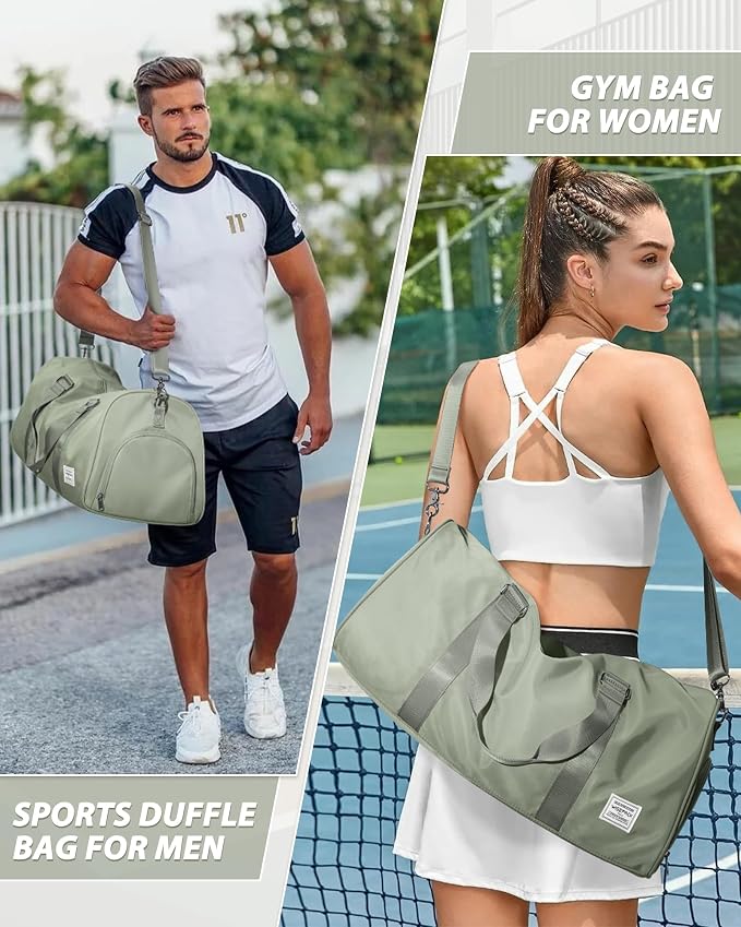 Travel Duffle Bag,Weekender Overnight Bags for Women with Shoes Compartment,Tote Gym Bag Personal Item Carry On Bag for Travel Business Trips Sport Hospital Dance Grey Green