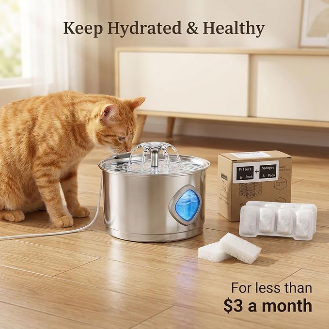12 Packs Replacement Filters for LUMOVET 2.8L Cat Water Fountain | 6 Pack Filters + 6 Pack Sponges 4 Months Set