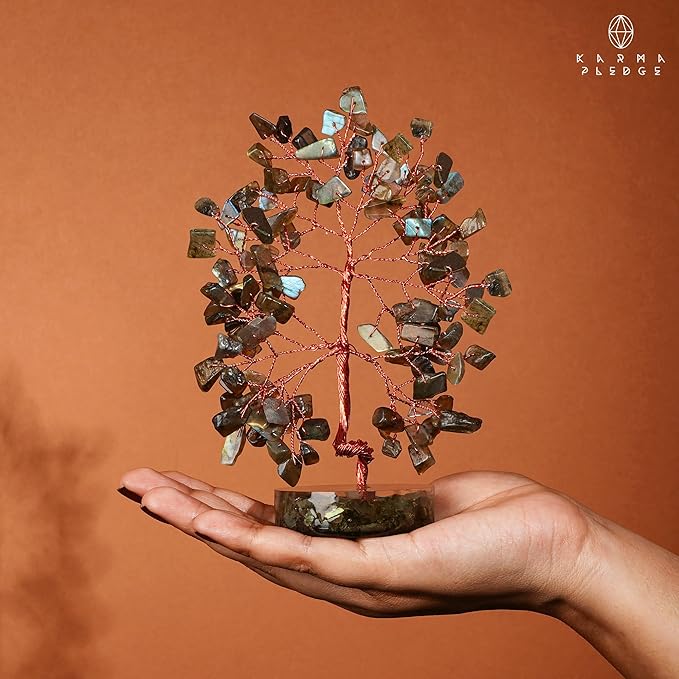 Labradorite Chakra Tree of Life Birthday Gifts for Women, Men, Friends, Handmade Healing Crystals Tree for Home Office Decor, Positivity, Good Luck, Money, Unique Gifts for Her Mom, Sister, Dad