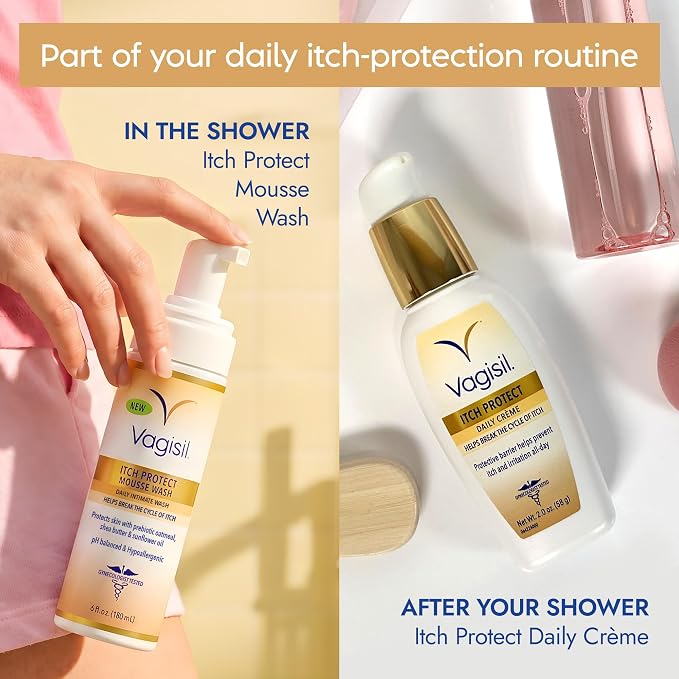Vagisil Itch Protect Mousse Wash for Daily Use to Help Break the Cycle of Itch, pH Balanced, Hypoallergenic, 6 fl oz