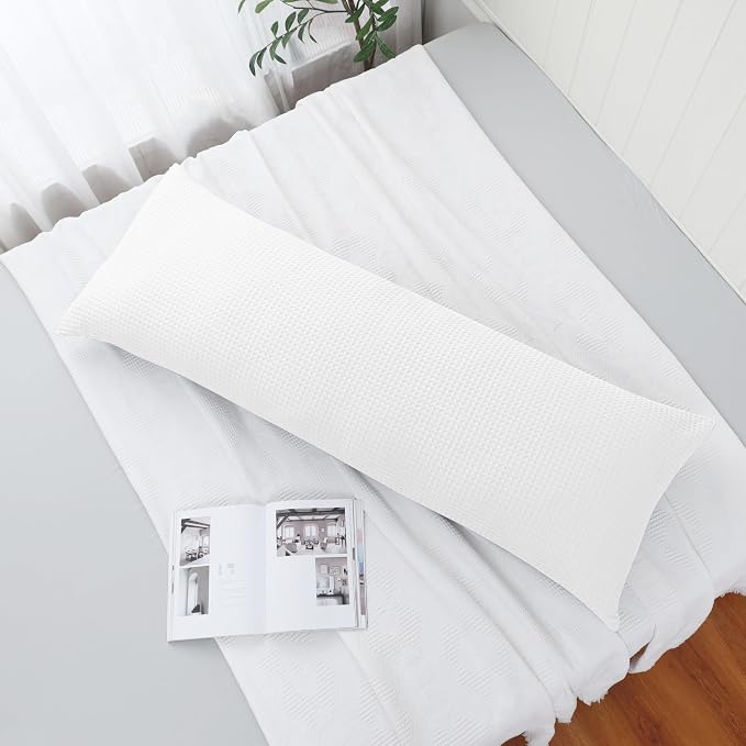 100% Egyptian Cotton 600 TC Waffle Weave Body Pillowcase with Zipper | 1 Pack Ultra Soft Breathable Pillow Cover, Skin-Friendly Bed Pillow Sham, Body Pillow Case Cover, White, 20" x 54"