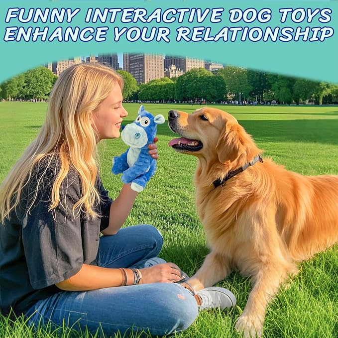 Squeaky Stuffed Dog Toys, Chew Hippo for Large Medium Small Breeds