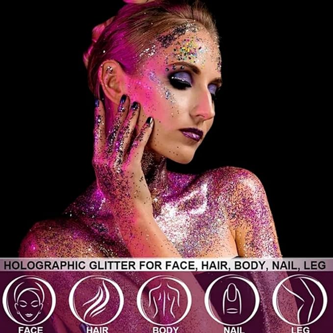 MAEPEOR Body Glitter Stick 6 Colors Holographic Mermaid Sequins Chunky Face Glitter Stick Singer Concerts or Music Festival Rave Body Makeup (Color 04)