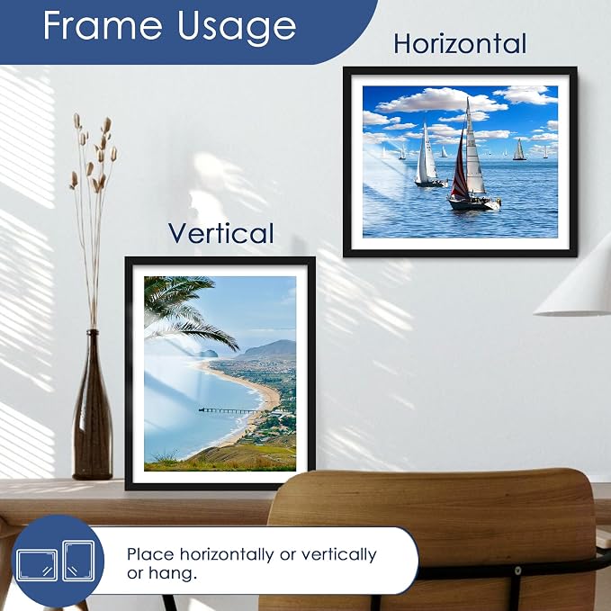 12x15 Picture Frame Set of 6, Wall Mount Display, Black | Display Pictures 11x14 with Mat or 12x15 Without Mat, Horizontal or Vertical, Gallery Wall Frame Set, Wedding Birthday Gifts